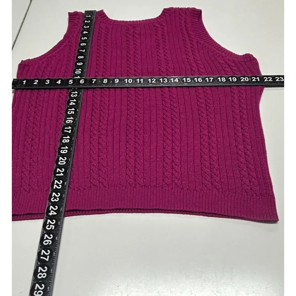 Chicos Sweater Vest Womens XL 3 Fuchsia Pink Cable Knit‎ Scoop Neck Office